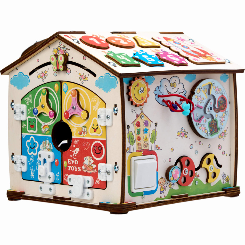 Бизиборд домик Смайлики на машинке 2.0 со светом